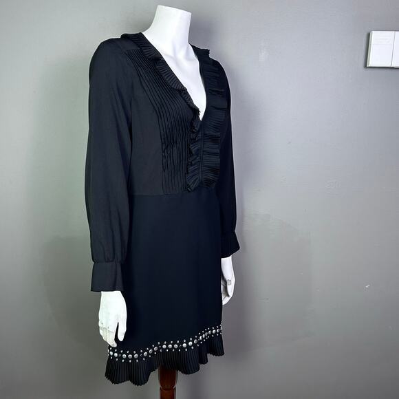 Sandro dress US 8 EU 40 Coreen Embellished black pleated work cocktail‎ modern - Picture 6 of 13